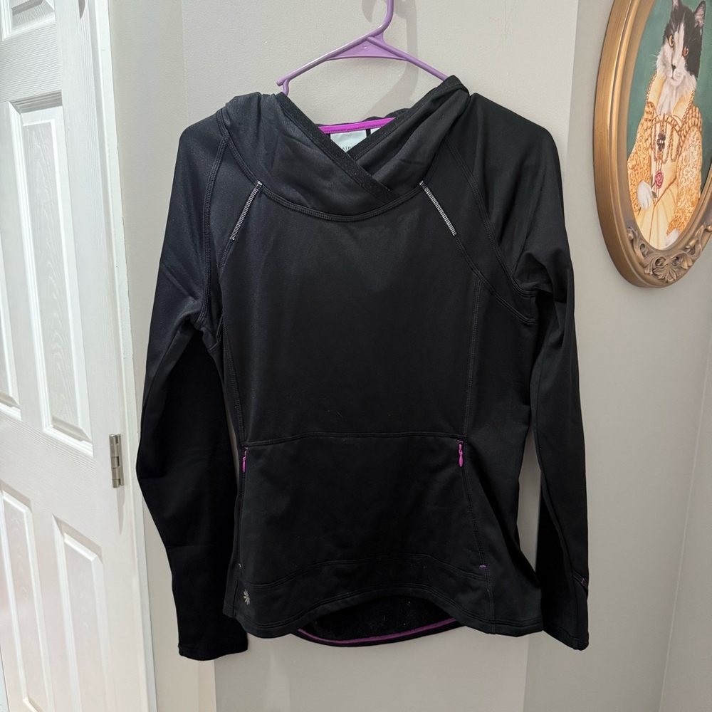 Athleta Plushtec Wrap Front Hoodie Black with Purple Accents-Sm